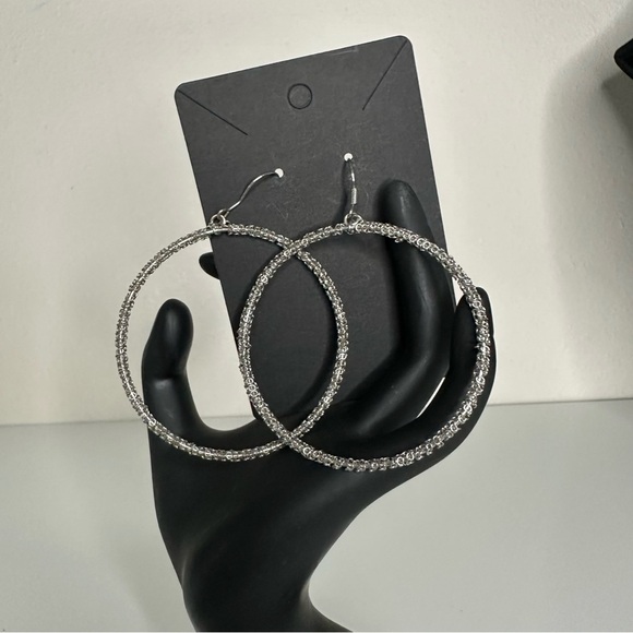 Silver dangle hoops - Picture 2 of 3